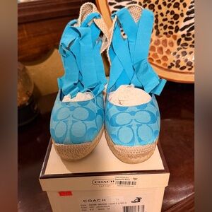 NWT COACH Marnie Logo Espadrille Wedges in blue sz 9 NEVER WORN